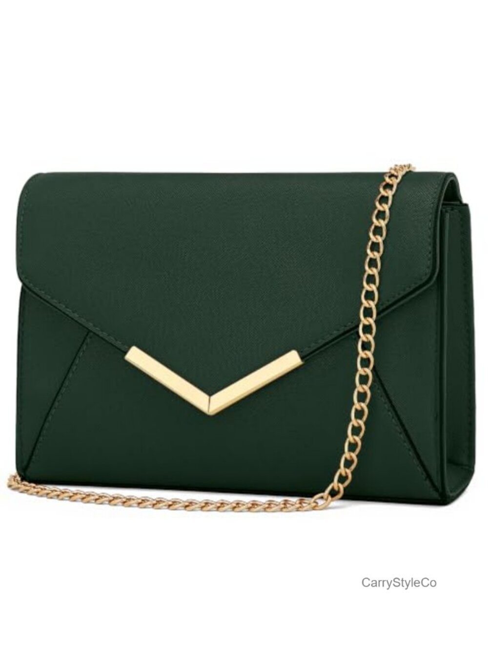Faux Saffiano Leather Evening Clutch with Detachable Chain Strap